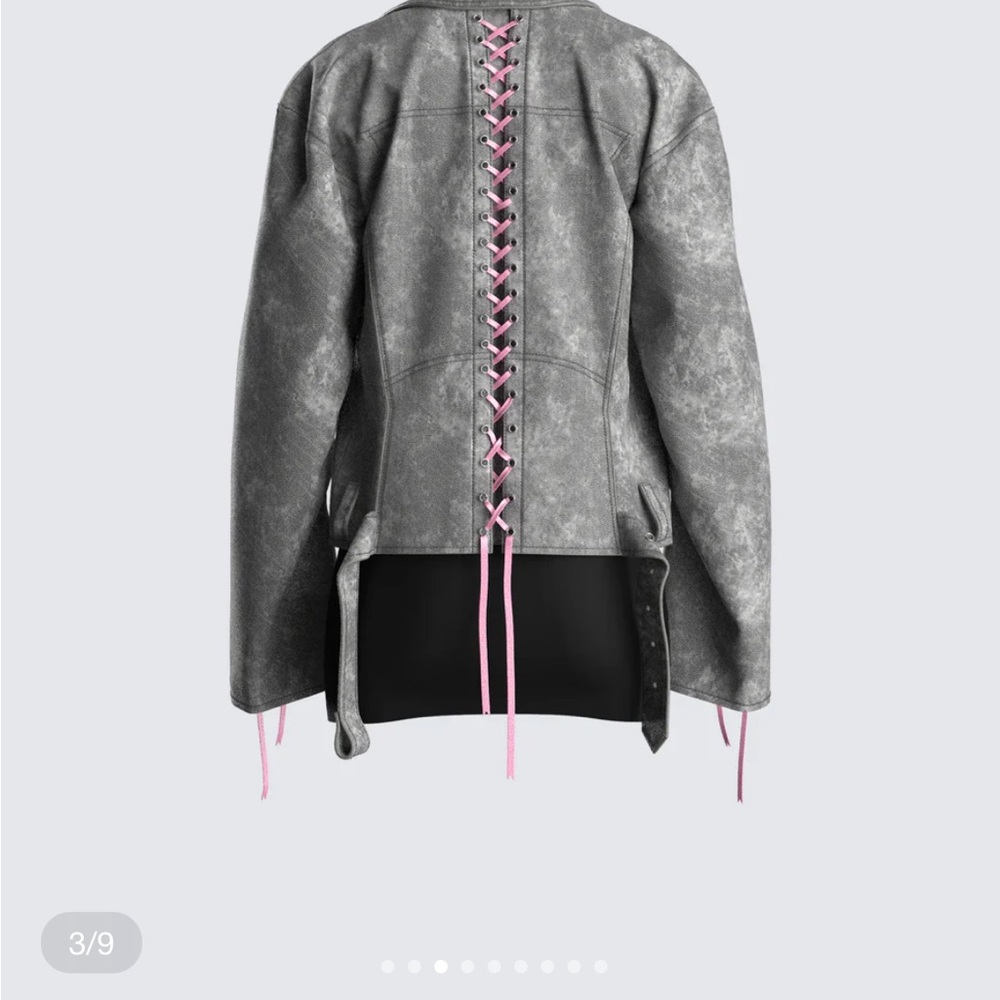 Finesse Vegan leather Gray & Pink Women's Corset Jacket Size 1X NEW Oversized